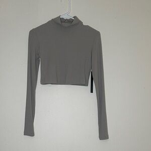Mono B Charcoal Long Sleeve Crop Top
